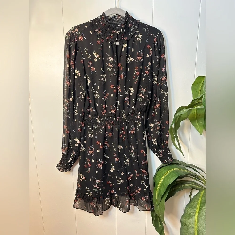Sanctuary Smocked Black Floral Midi Dress, Women’s Size Small